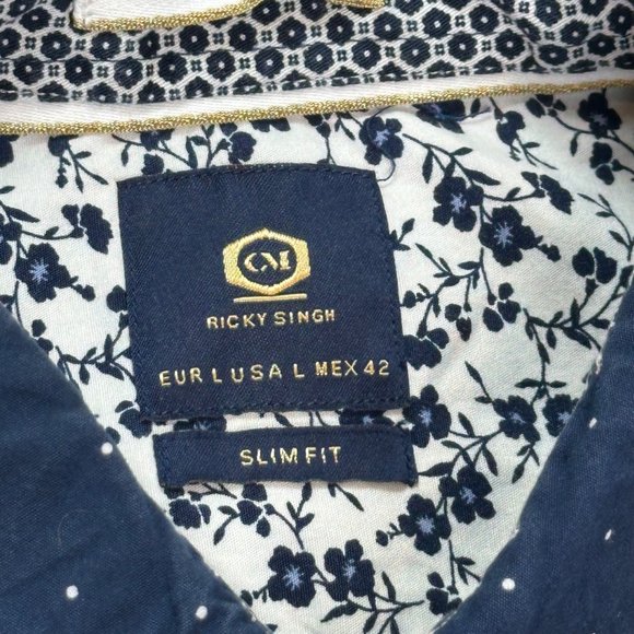 Ricky Singh Shirt Mens Large Slim Fit Blue Short Sleeve Button Front Casual - Picture 5 of 12